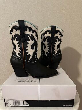 Dolce Vita Black and White Western Mid-Calf Heeled Boots
